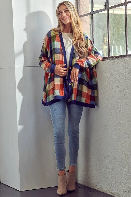 Plus Plaid Button Boyfriend Cardigan