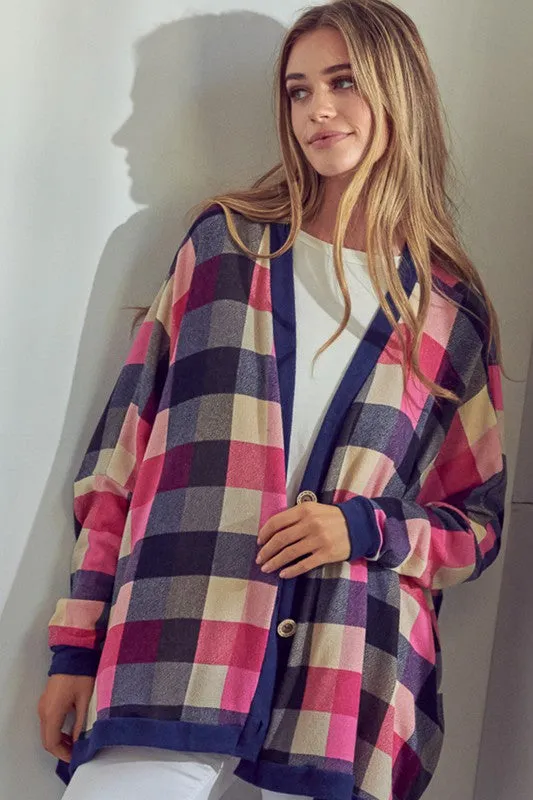 Plus Plaid Button Boyfriend Cardigan