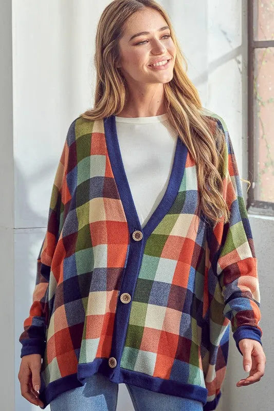 Plus Plaid Button Boyfriend Cardigan