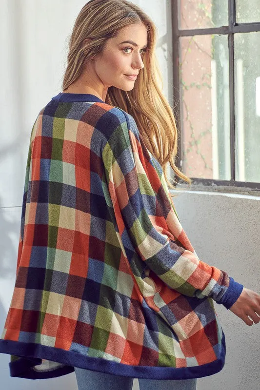 Plus Plaid Button Boyfriend Cardigan