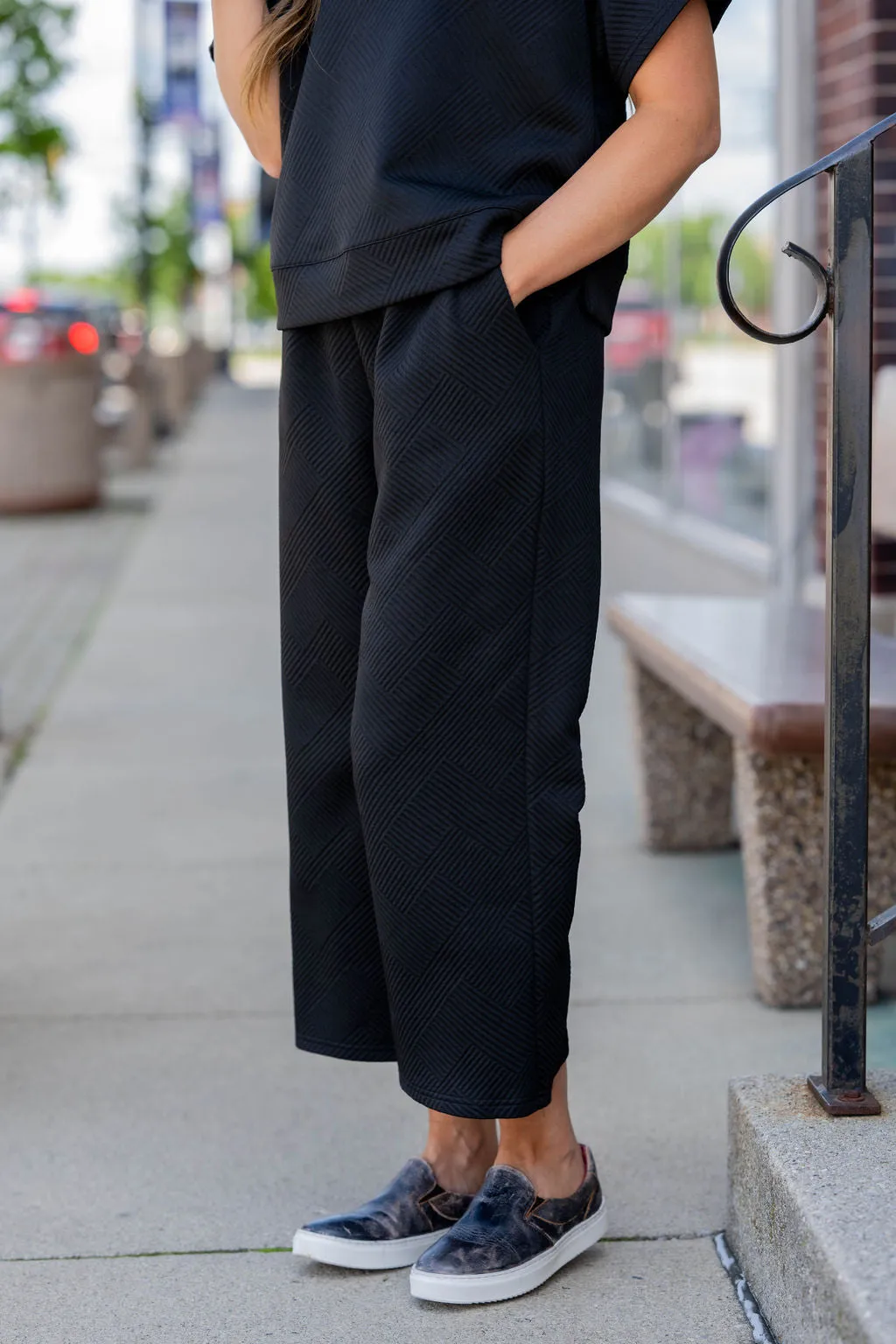 Raised Woven Relaxed Bottom Pants