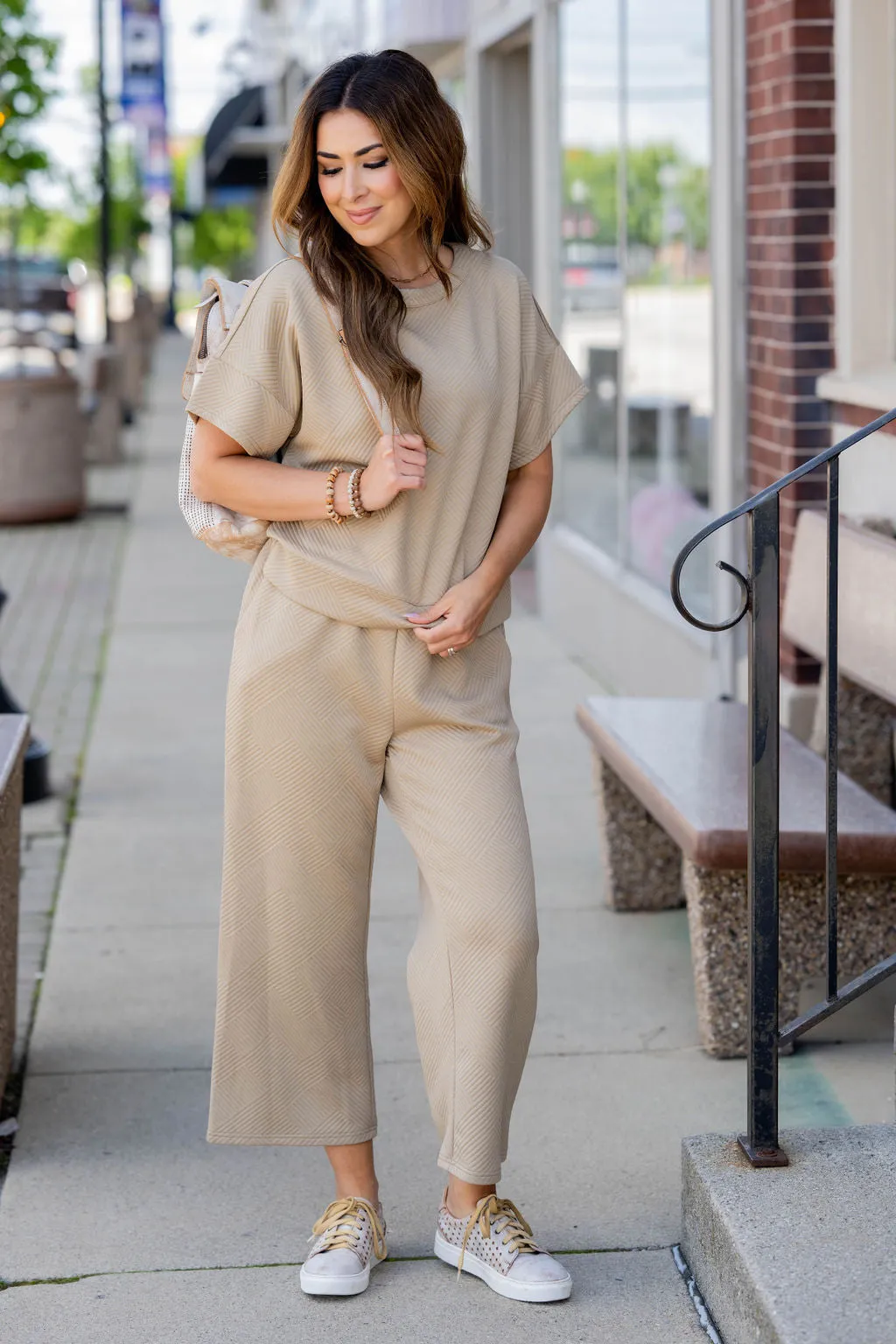 Raised Woven Relaxed Bottom Pants