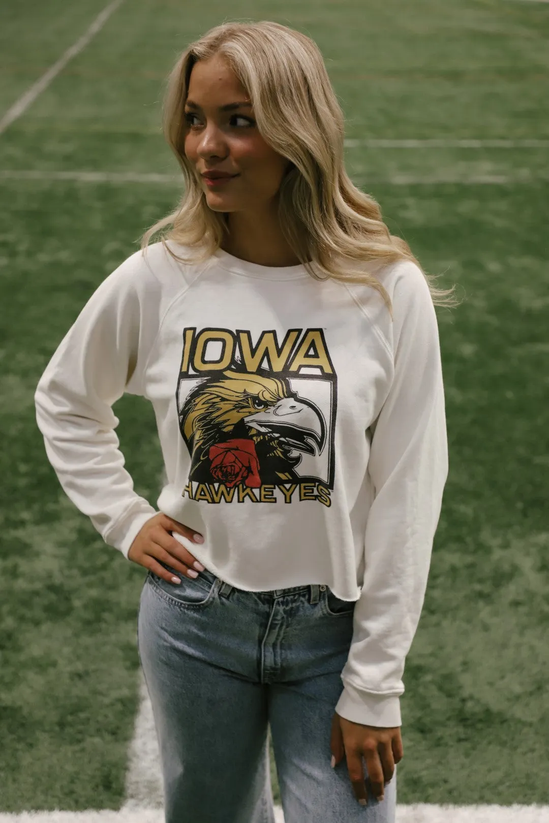 Retro Brand x Blond Genius - Iowa Rose Cropped Sweatshirt in White