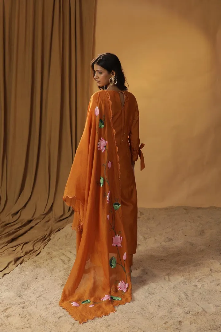 RUST ORANGE BIRD EMBROIDERED SUIT SET