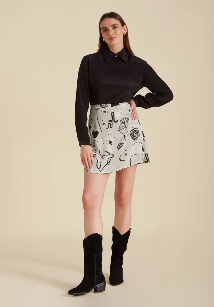 Sadie Flare Spellbound Print Mini Skirt In Black