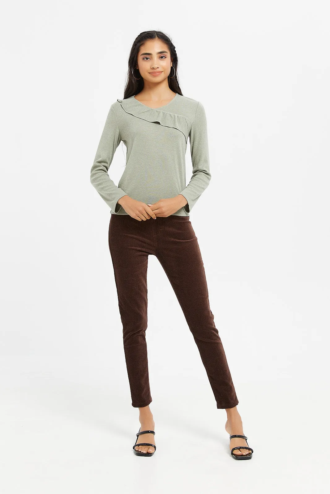 Senior Girls Brown Ribbed Pants