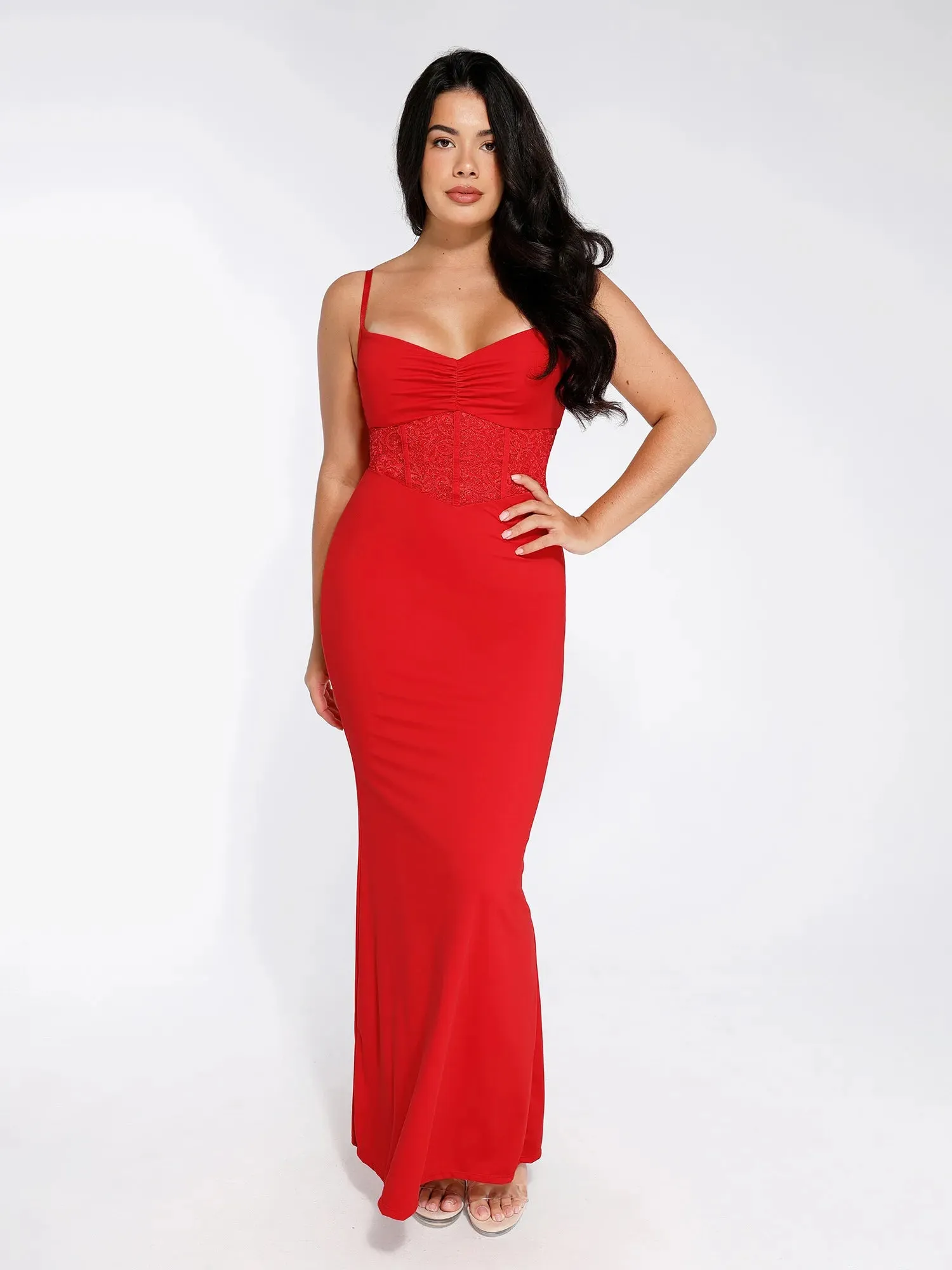 Shapewear Lace Inset Sculpting Mermaid Maxi Slip Dress