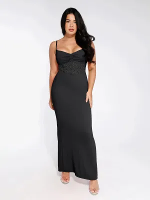 Shapewear Lace Inset Sculpting Mermaid Maxi Slip Dress