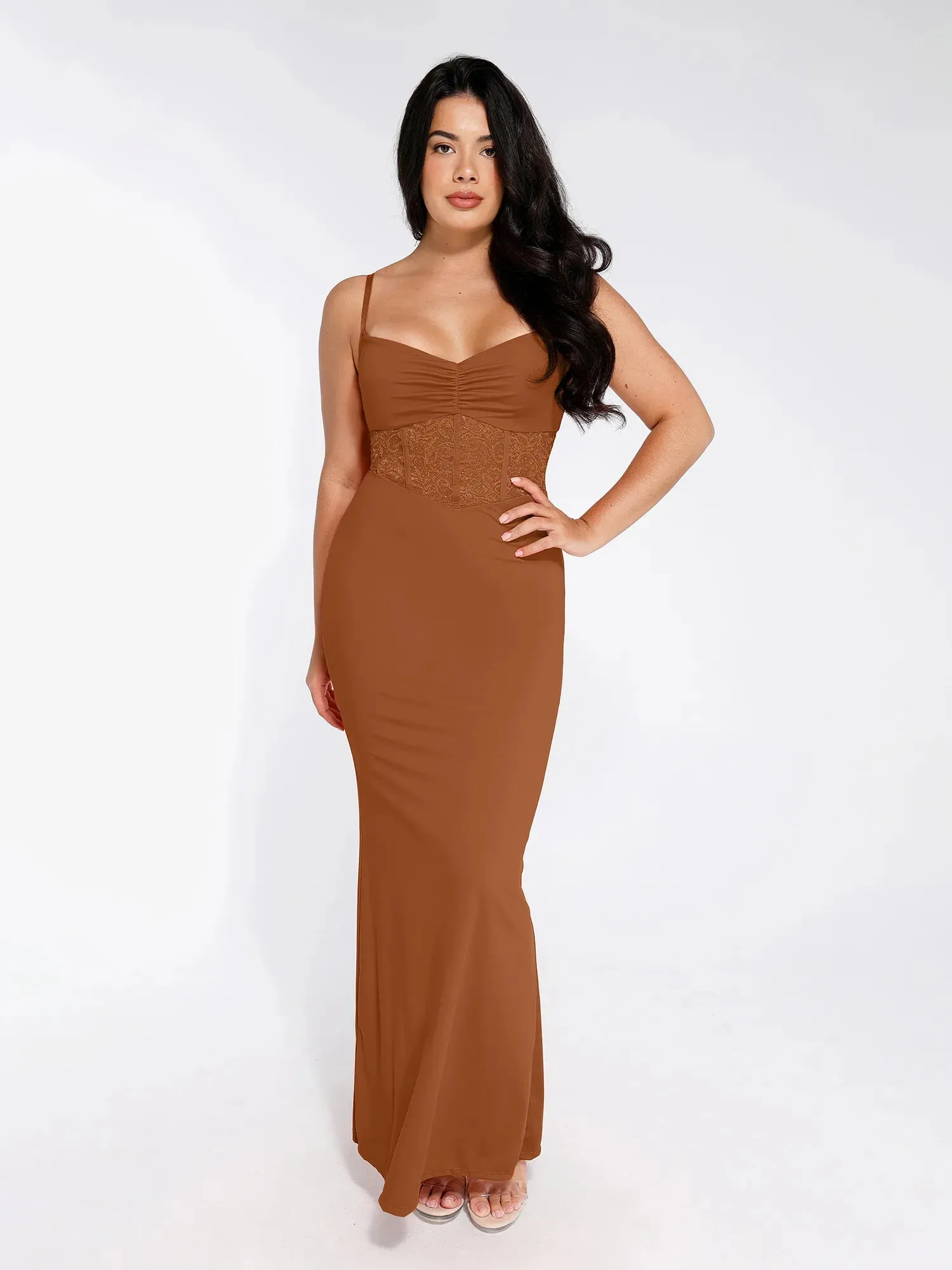 Shapewear Lace Inset Sculpting Mermaid Maxi Slip Dress