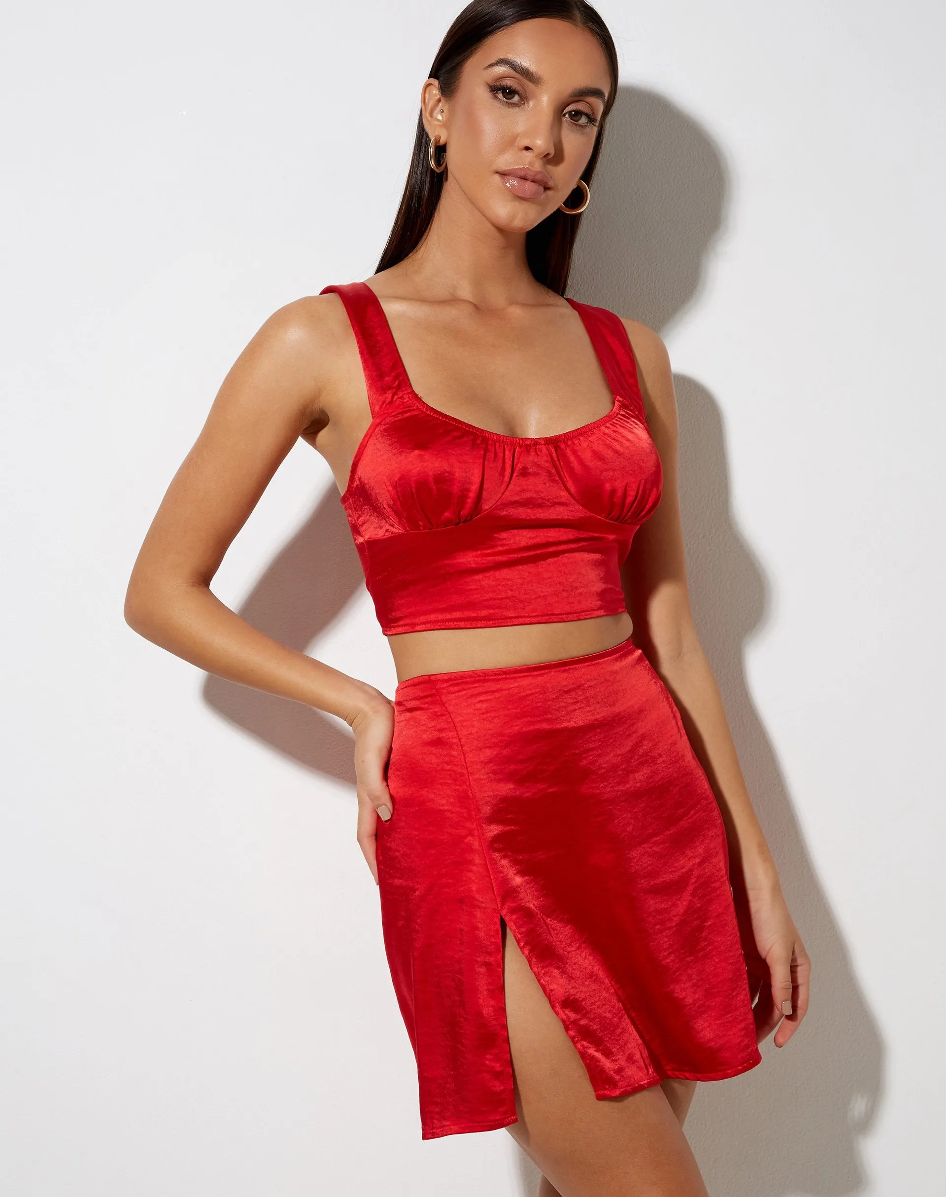 Shenka Mini Skirt in Satin Red