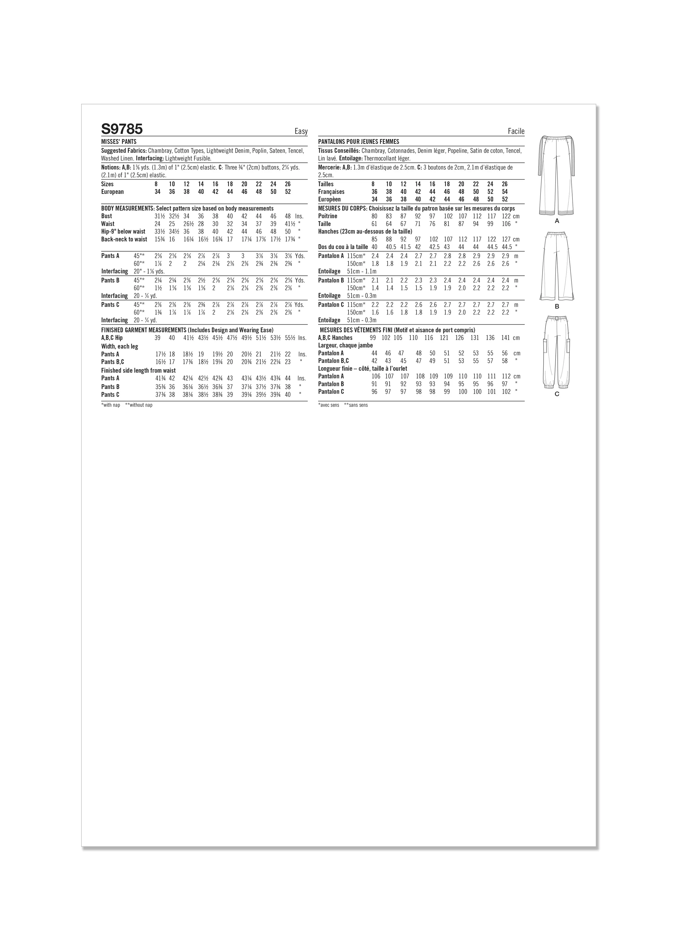 Simplicity Pattern 9785 Misses' Skirt/Pants