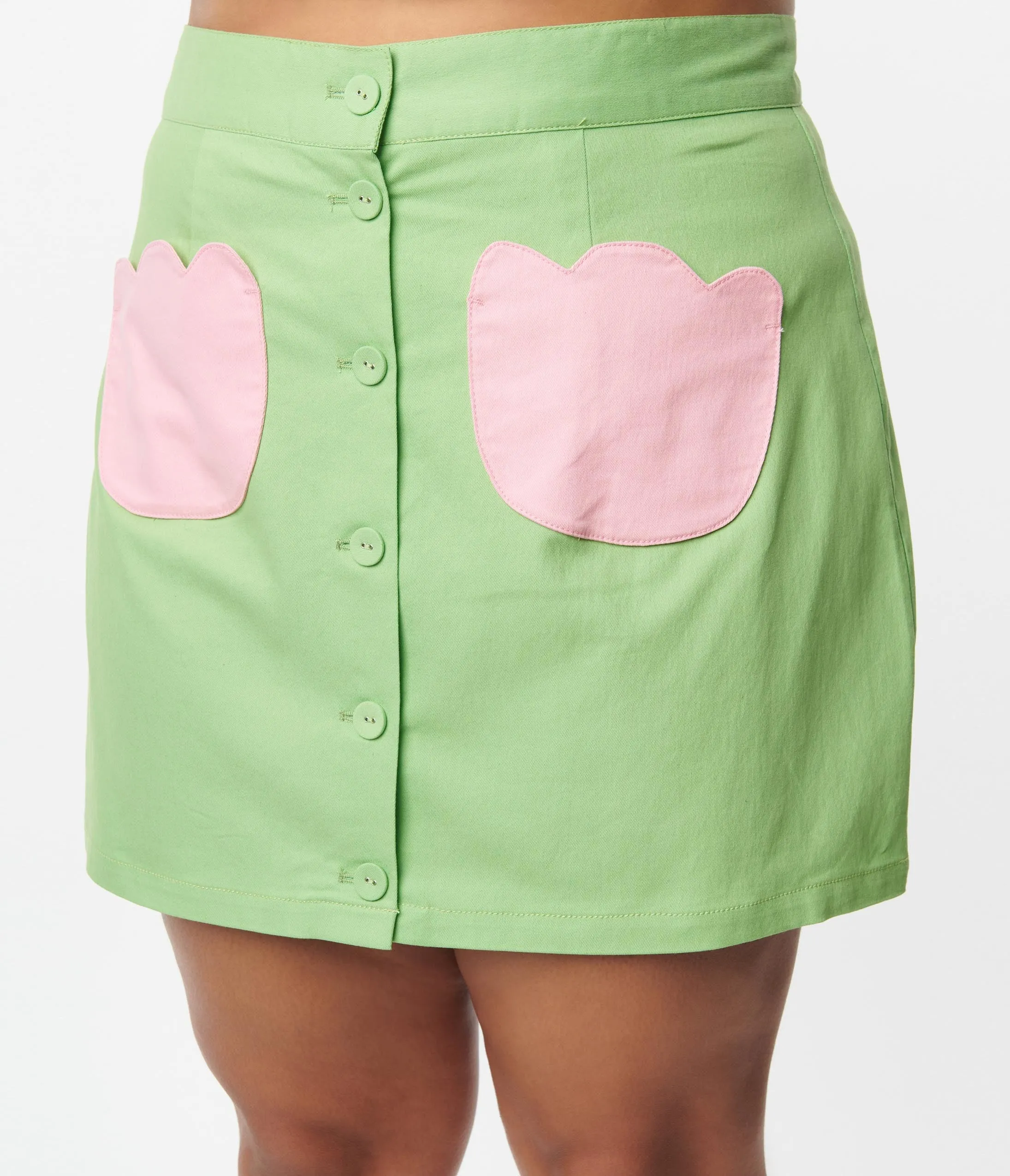 Smak Parlour Plus Size Green & Pink Tulip Match Game Skirt