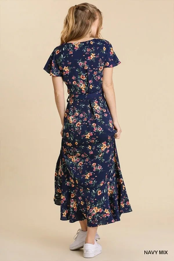 Stay With Me Forever Floral Dress - Navy