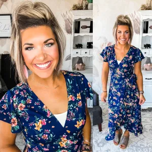 Stay With Me Forever Floral Dress - Navy