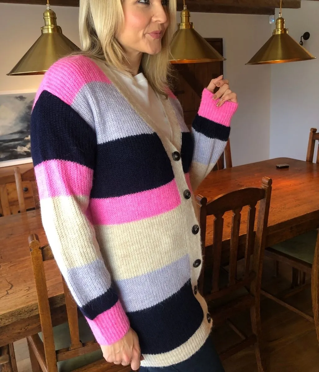 Striped Button Front Cardigan