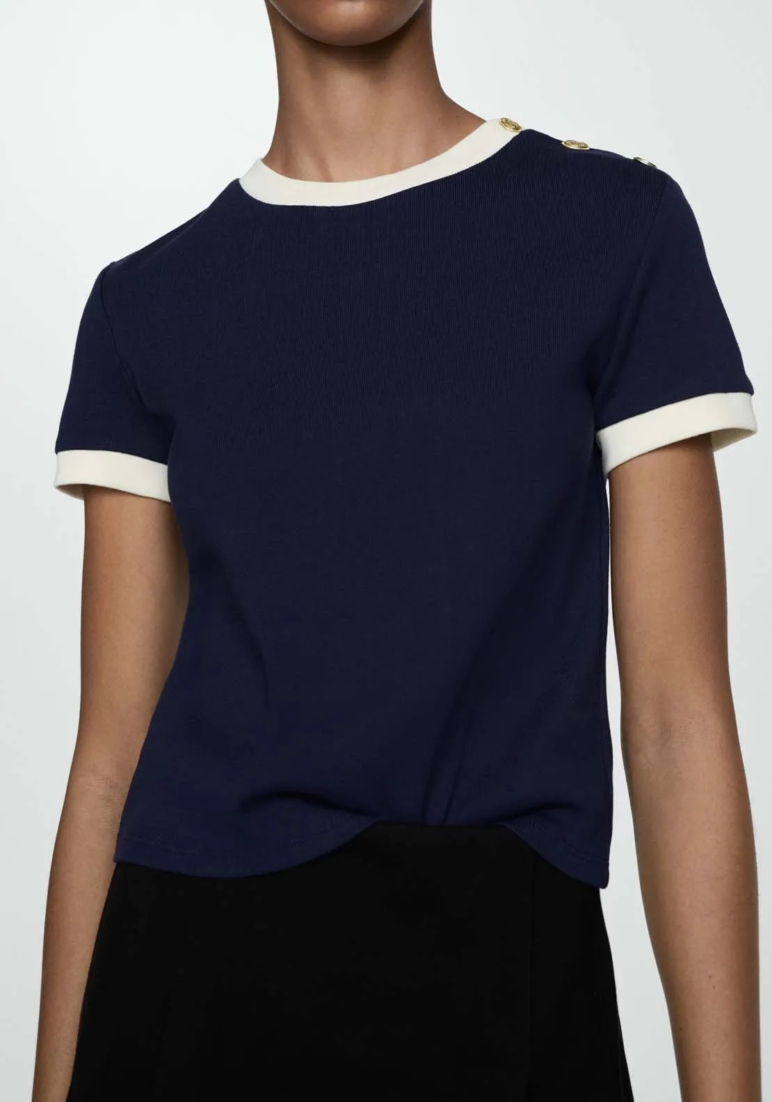 T-shirt with contrasting buttons - Navy