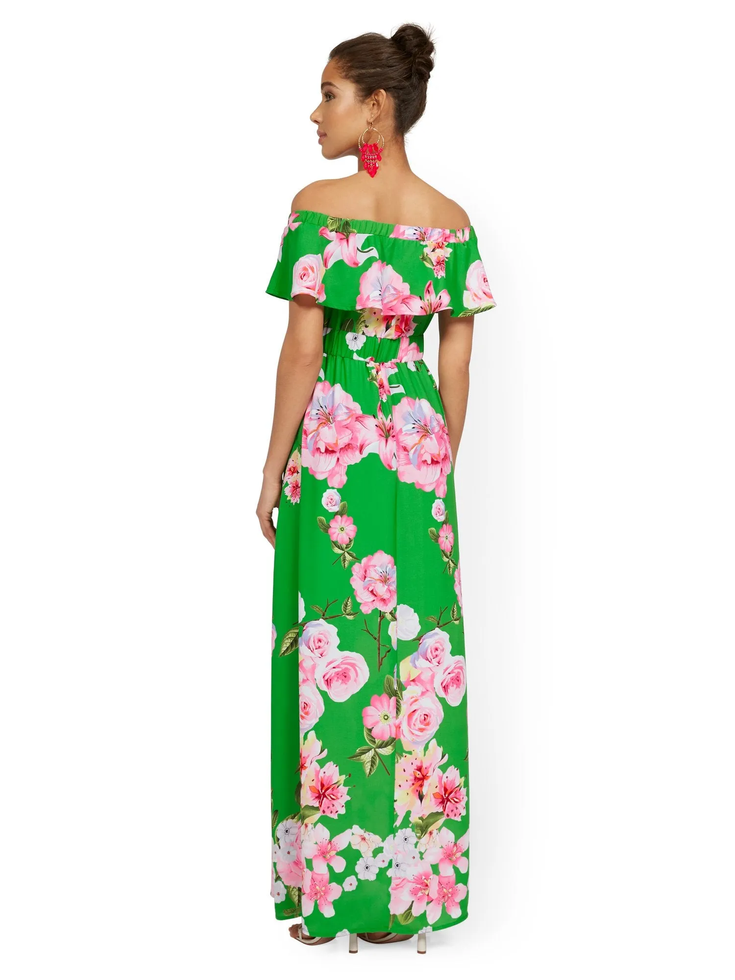 Tall Floral-Print Off-the-Shoulder Ruffle-Top Maxi Dress