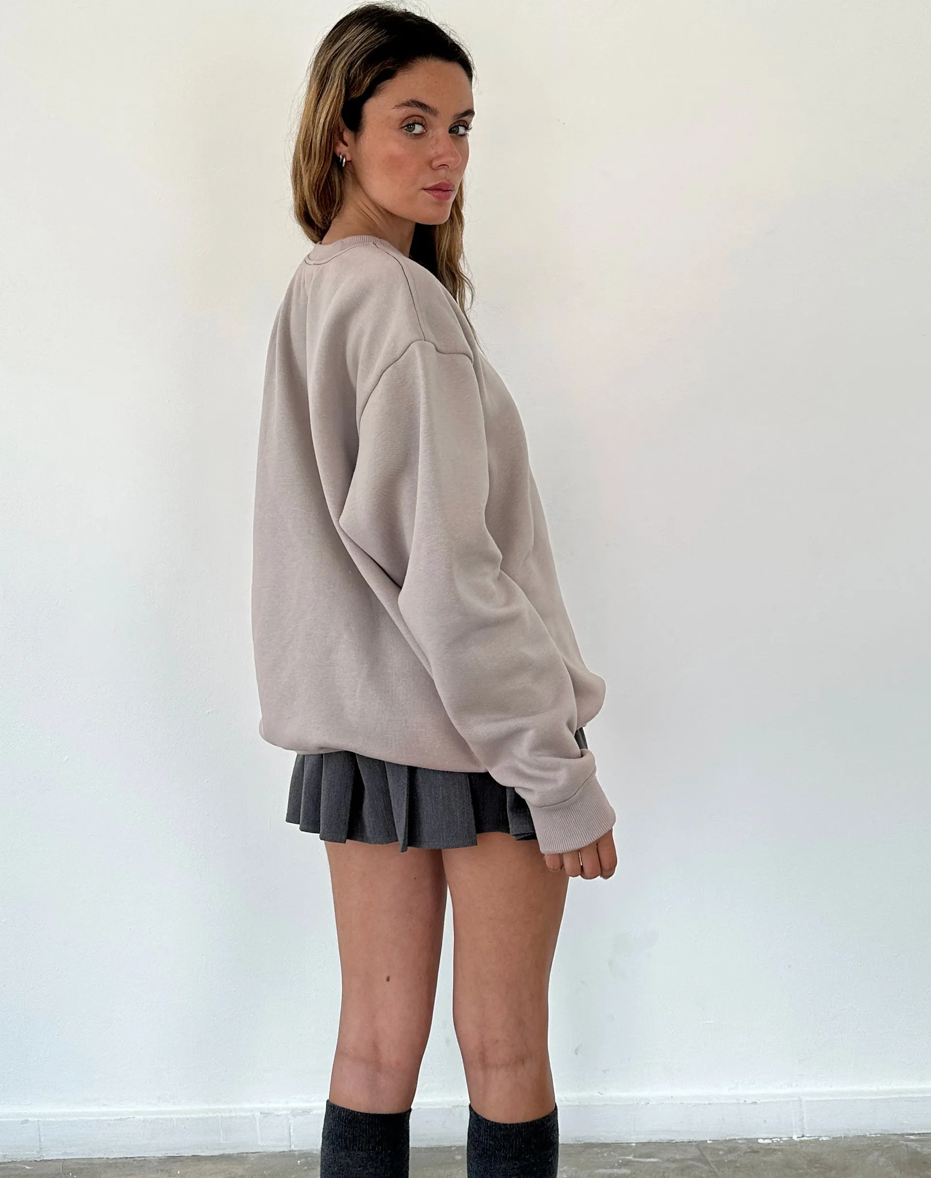 Tillie Sweatshirt in Mushroom with Brown Motel Embroidery