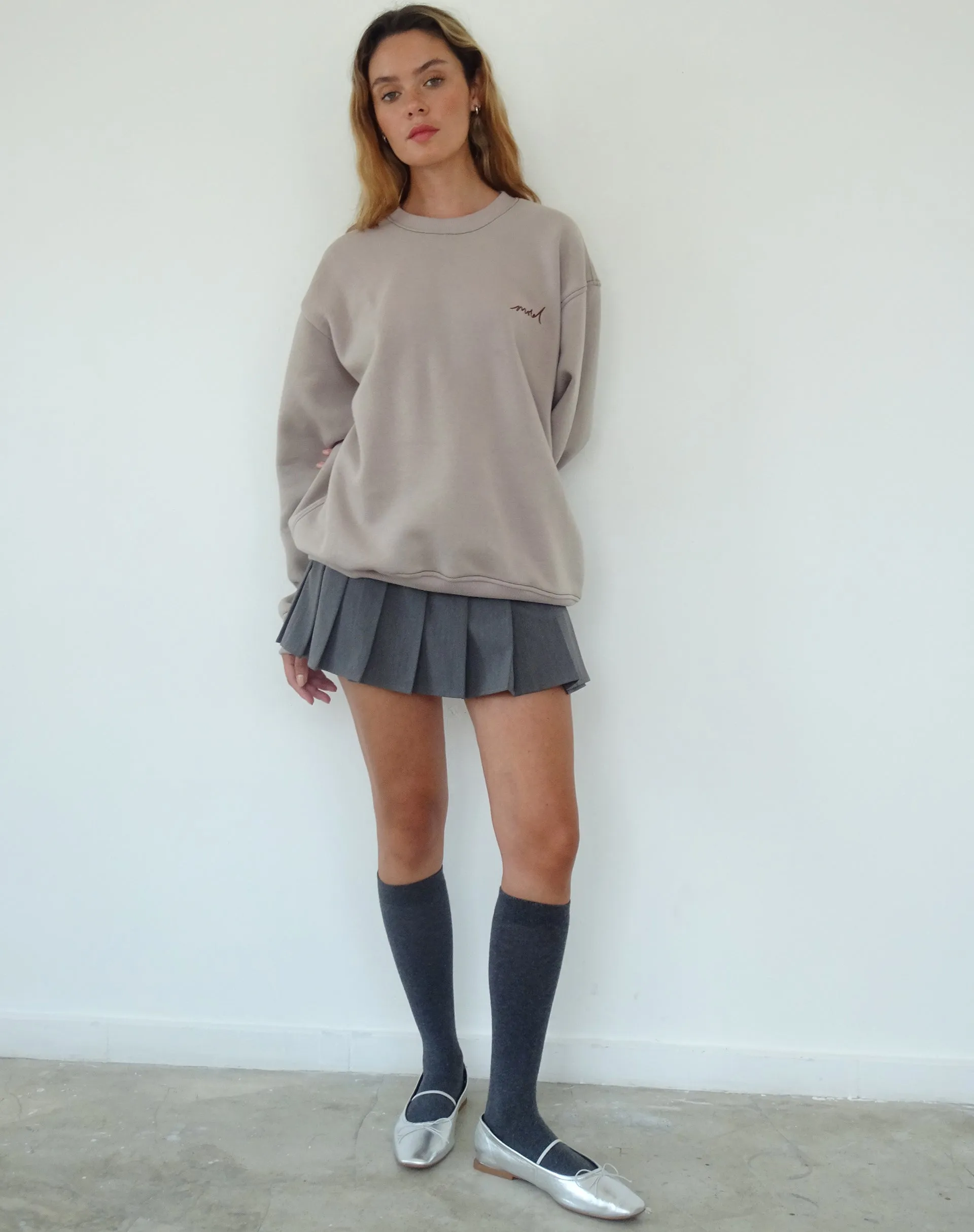 Tillie Sweatshirt in Mushroom with Brown Motel Embroidery