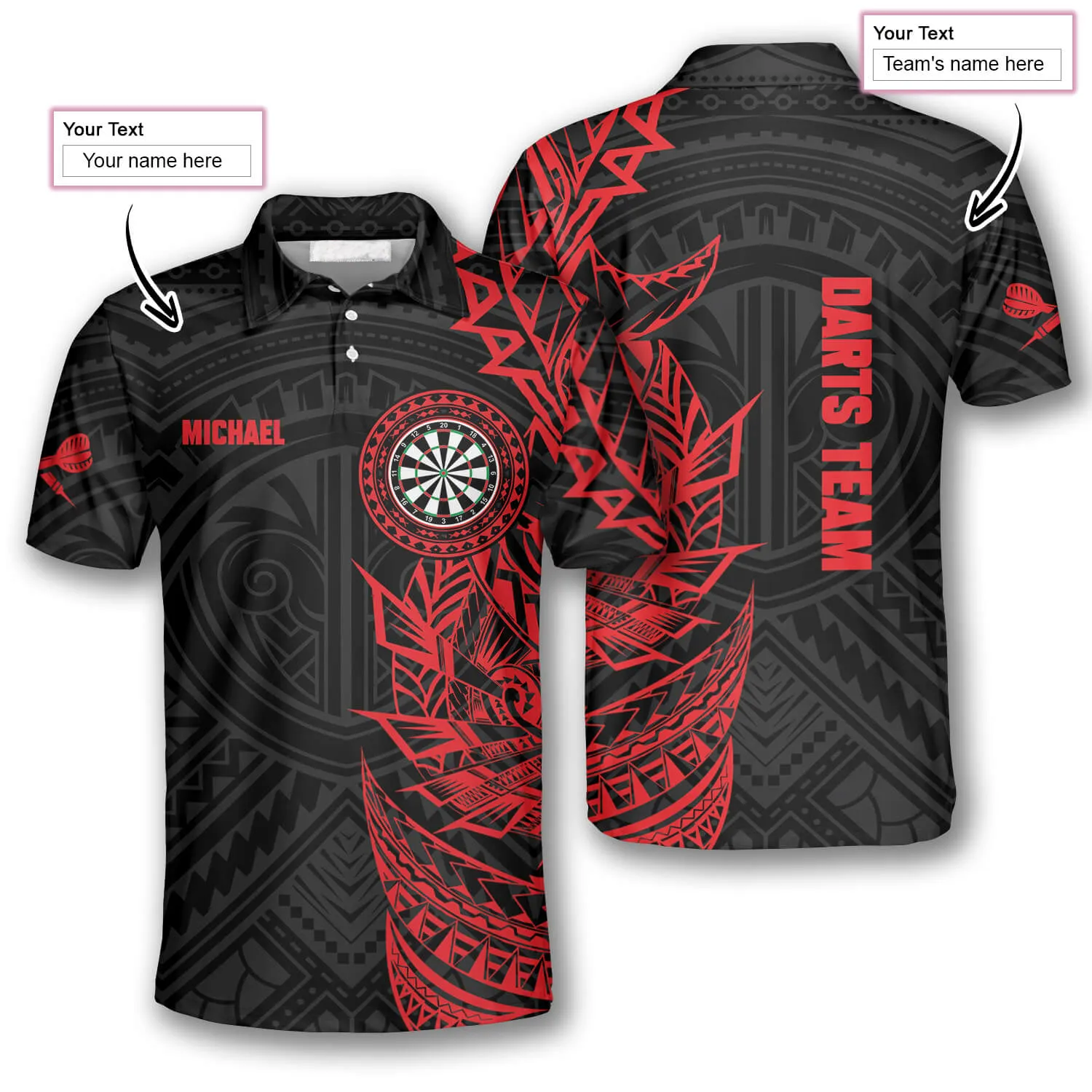 Tribal Tattoo Red Black Custom Darts Shirts for Men, 3D All Over Print Dart Shirt