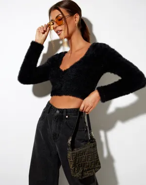 Vima Cropped Cardigan in Knit Black