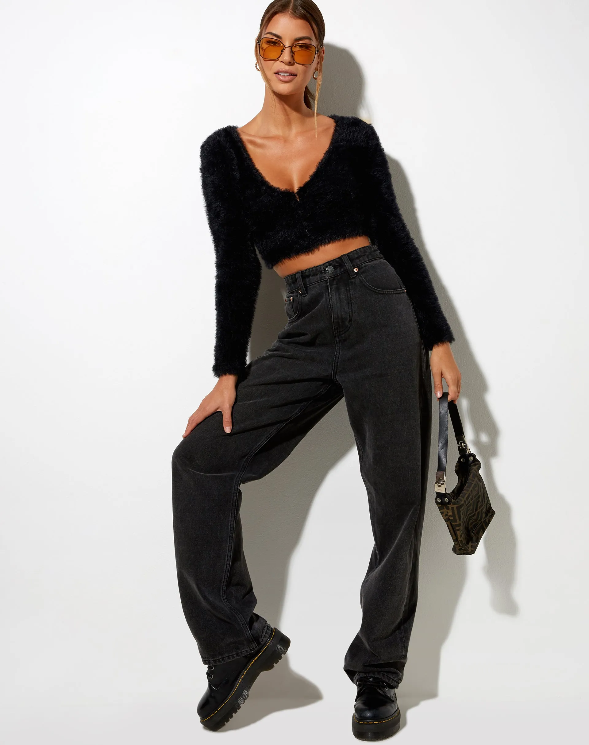 Vima Cropped Cardigan in Knit Black