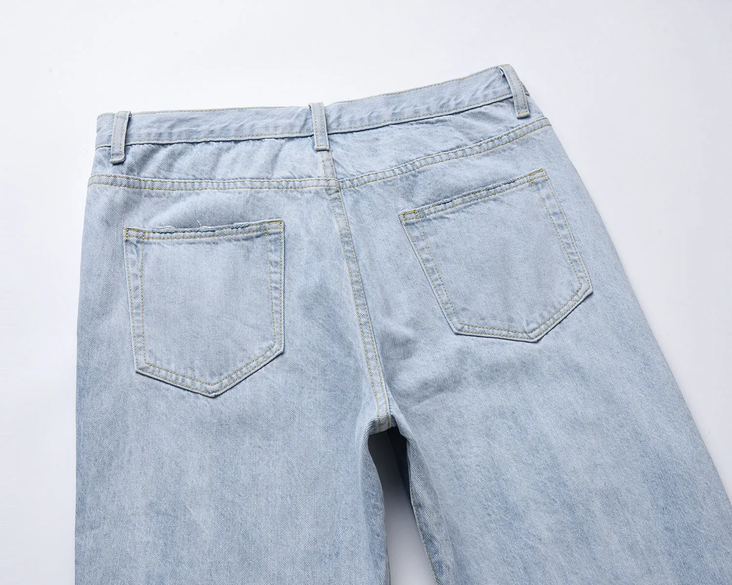 Washed Light Blue Hole Ripped Male Denim Jeans