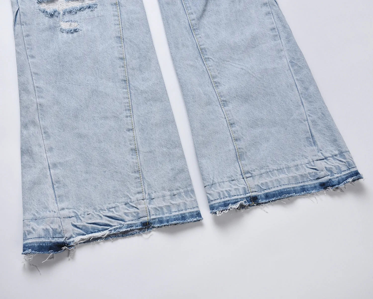 Washed Light Blue Hole Ripped Male Denim Jeans