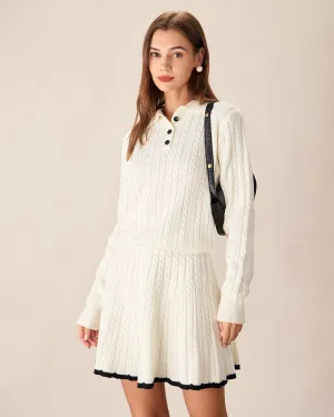 White Contrasting Button Sweater