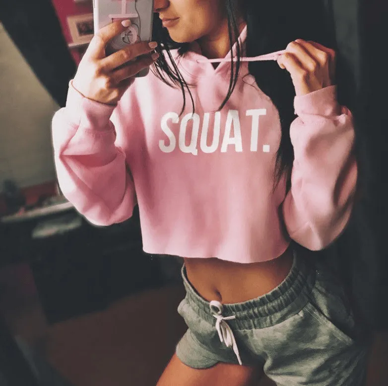 Women Fashion Active Hoodies Long Sleeve Crop Top Letter Print Loose Hooded sweat