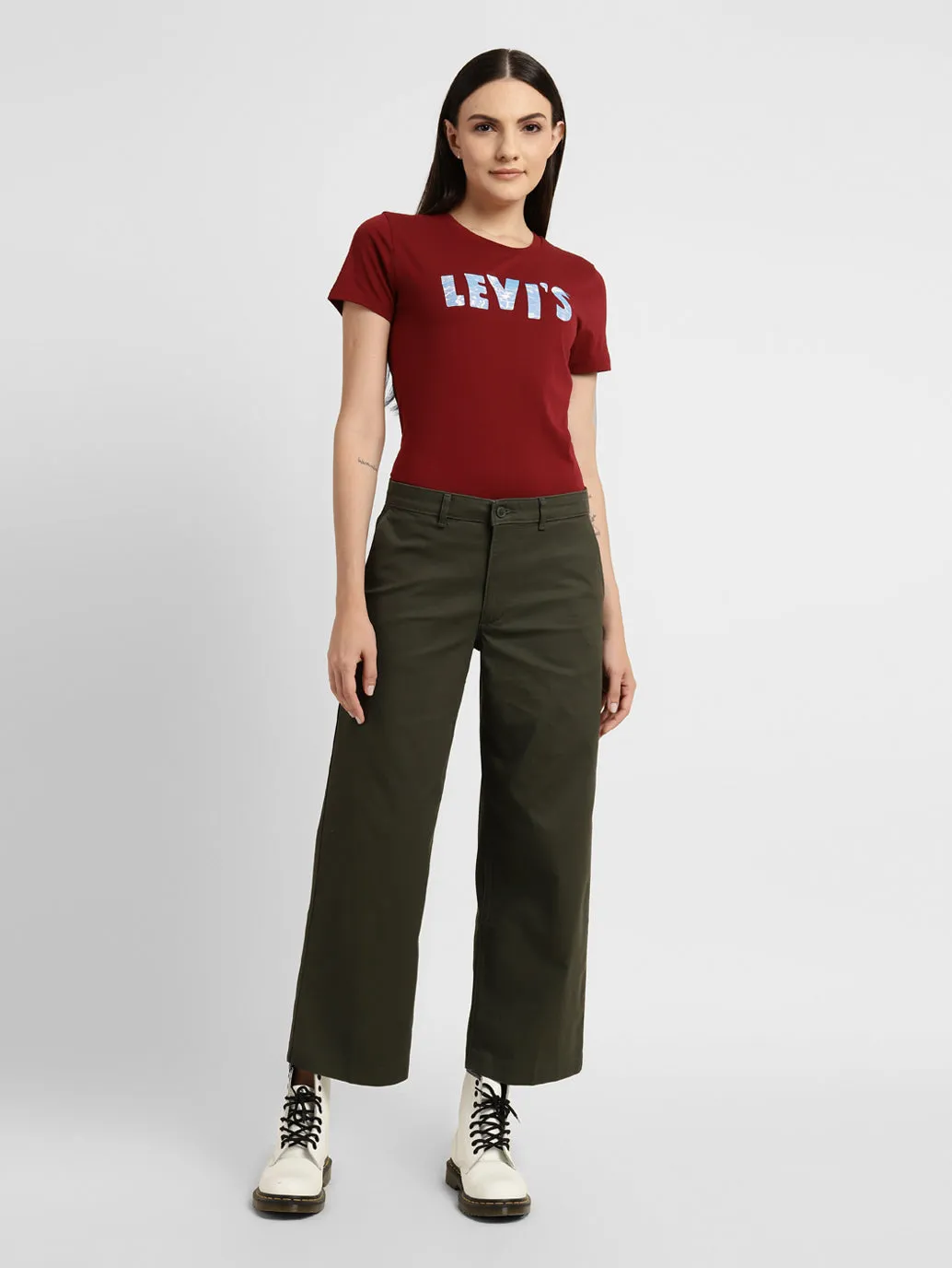 Women's Mid Rise Olive Relaxed Fit Trousers