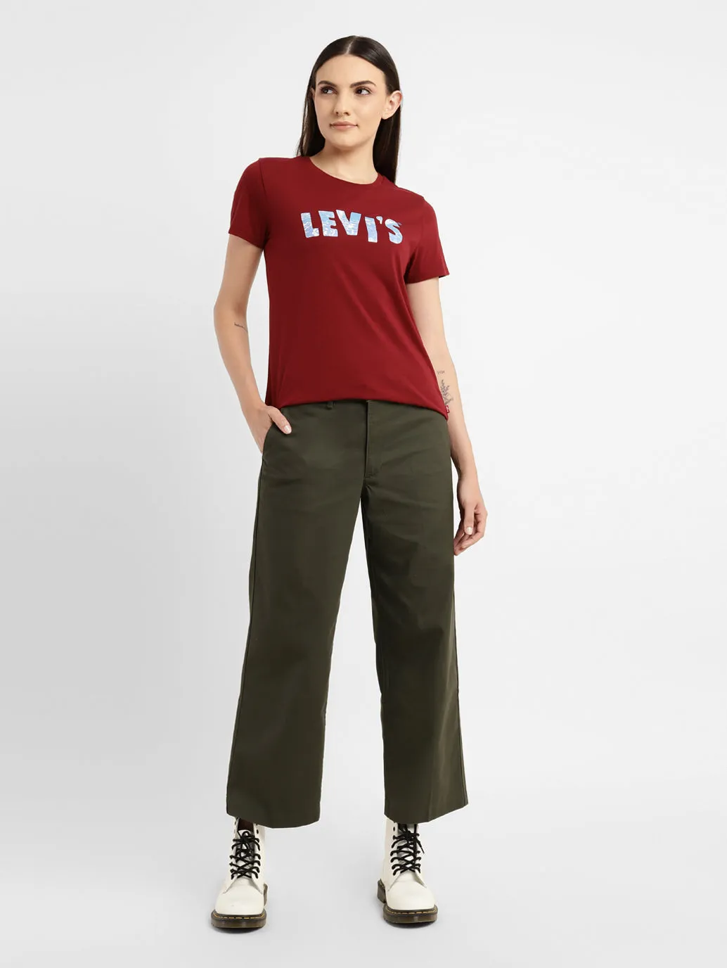 Women's Mid Rise Olive Relaxed Fit Trousers