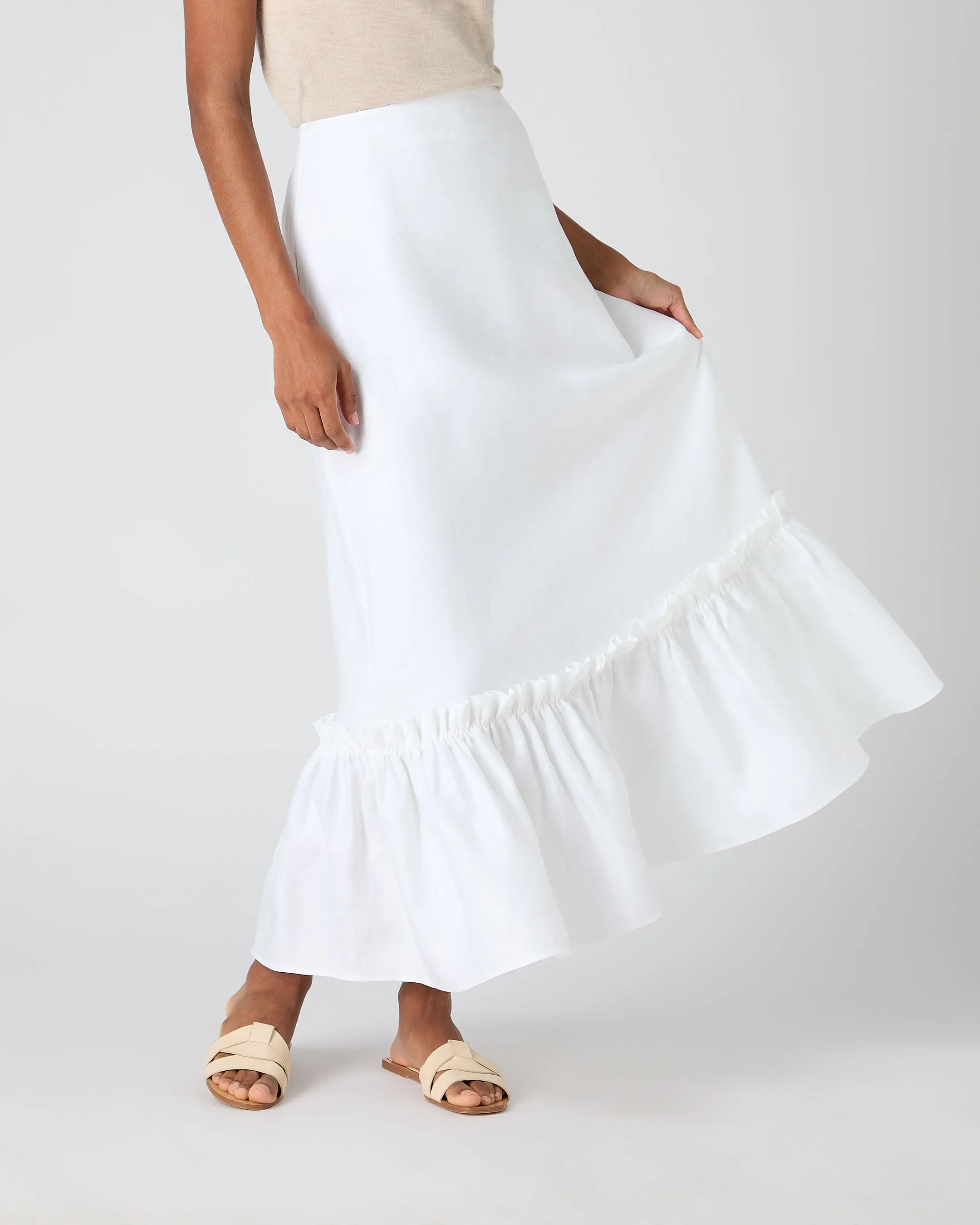 Women's Sofia Ruffle Linen Skirt White