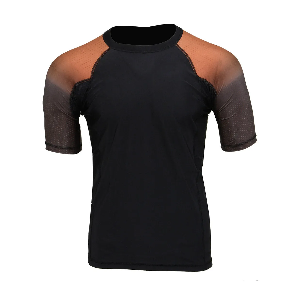 X-Fitness XFM7001 Men's Black and Brown Short Sleeve Compression Rash Guard Athletic Shirt- MMA, BJJ, Wrestling, Cross Training